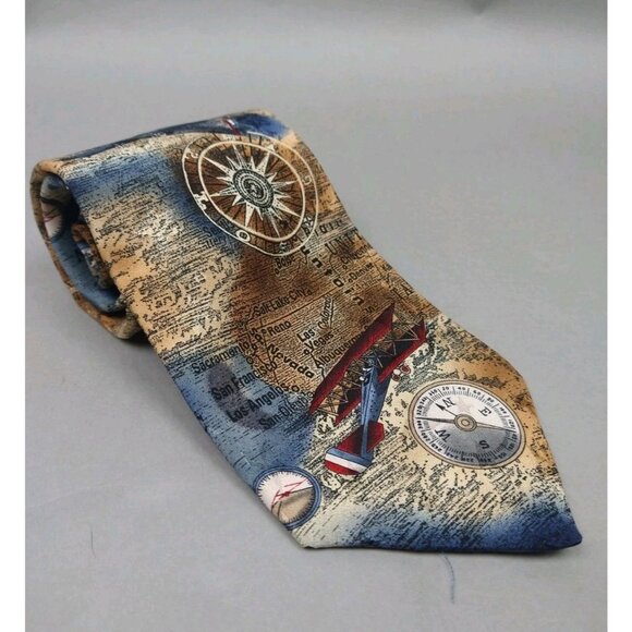 Tango By Max Raab American Series Cross Country By Air Aviation Silk Tie Planes - Picture 1 of 11